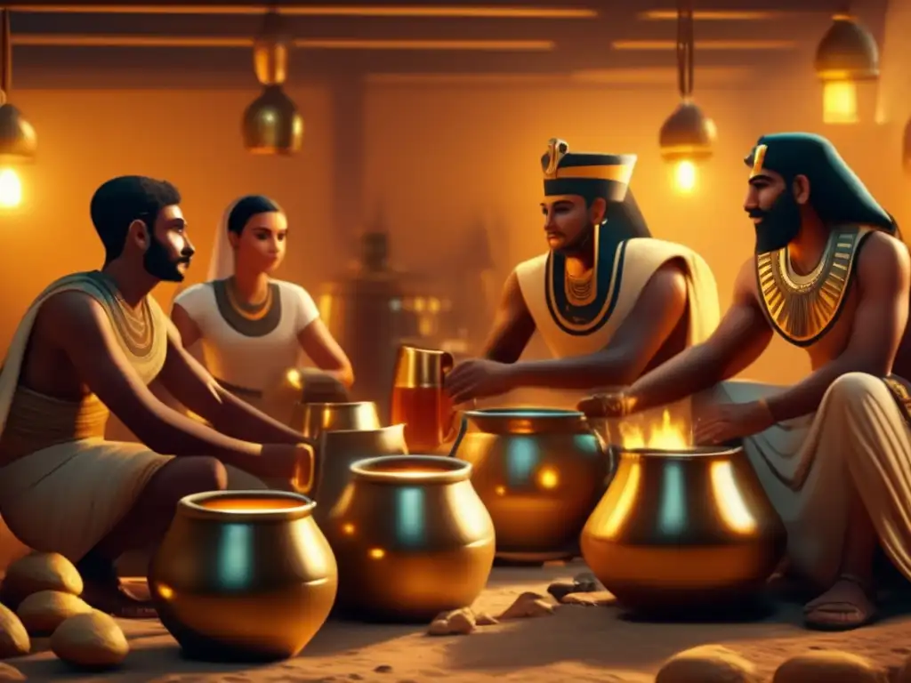 Artesanos egipcios elaborando cerveza Artesanos egipcios en escena de elaboración de cerveza; 'El Regalo de Osiris' en 8K, con detalles y ambiente histórico