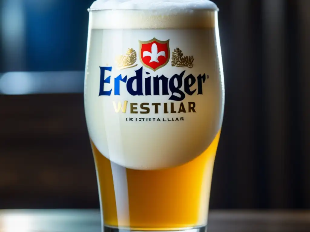 Cerveza Erdinger Weissbier Kristallklar Cerveza Erdinger Weissbier Kristallklar con espuma blanca cremosa - Krystal Weizen