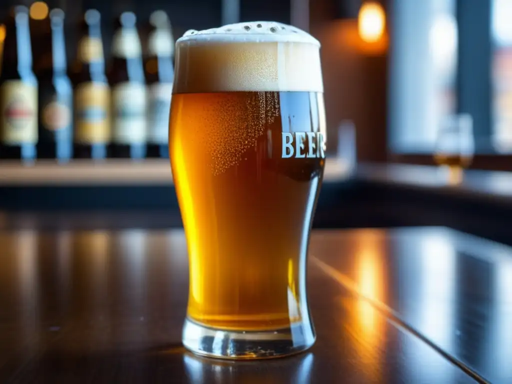 Cerveza artesanal en bar trendy de Tallinn Una cerveza ámbar en un bar de cerveza artesanal en Tallin