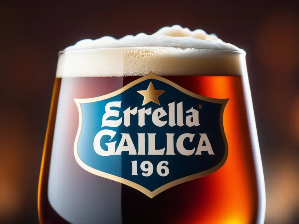 Cerveza Estrella Galicia 1906 Red Ale, color ámbarrojo intenso, espuma cremosa y burbujas efervescentes