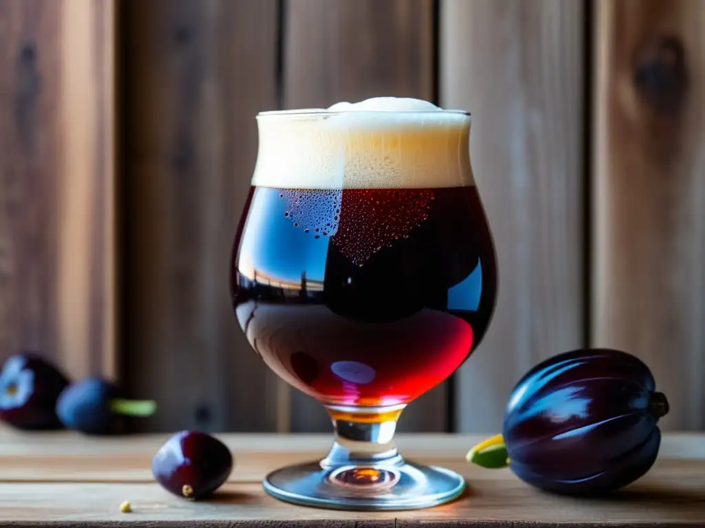 Cerveza Flanders Red Ale: Intenso y vibrante Cerveza Flanders Red Ale perfectamente servida en una copa, con su color rojo rubí y cabeza espumosa