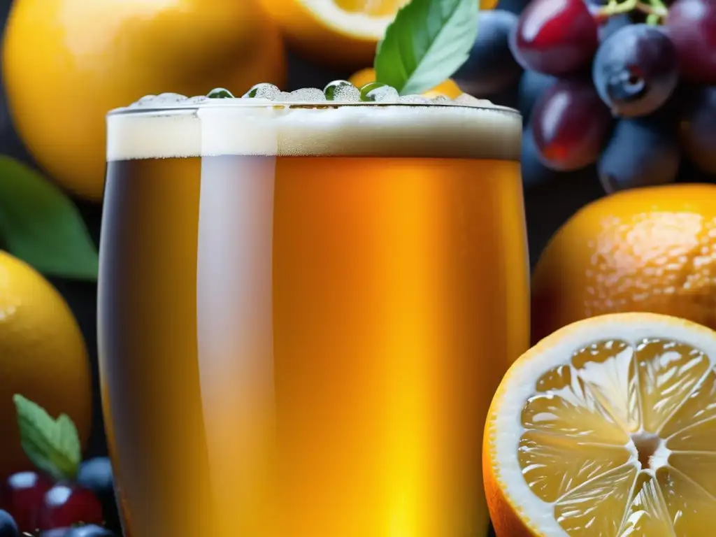 Cerveza frutal refrescante con detalles vibrantes Cerveza frutal con detalles vibrantes - Elaboración con frutas