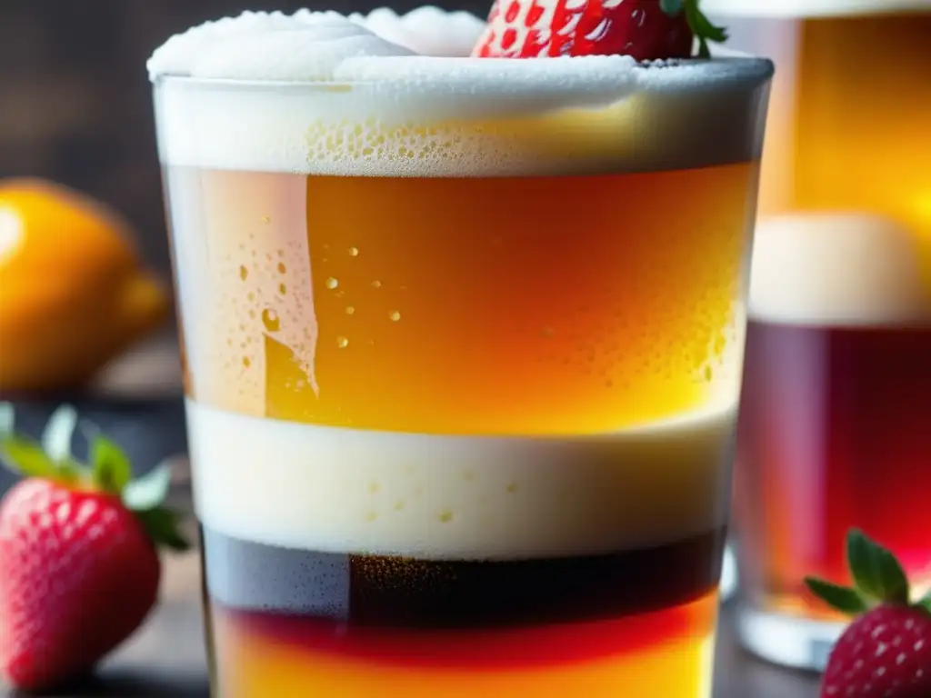 Cerveza dorada con frutas y espuma cremosa Cerveza dorada con espuma cremosa y frutas - Tendencias Sabor