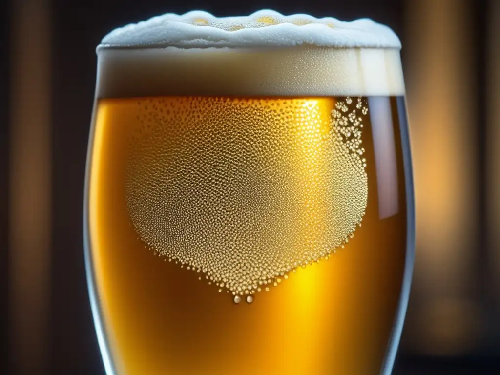 Imagen detallada de una cerveza Golden Ale en un vaso, con diseño intricado y color dorado brillante