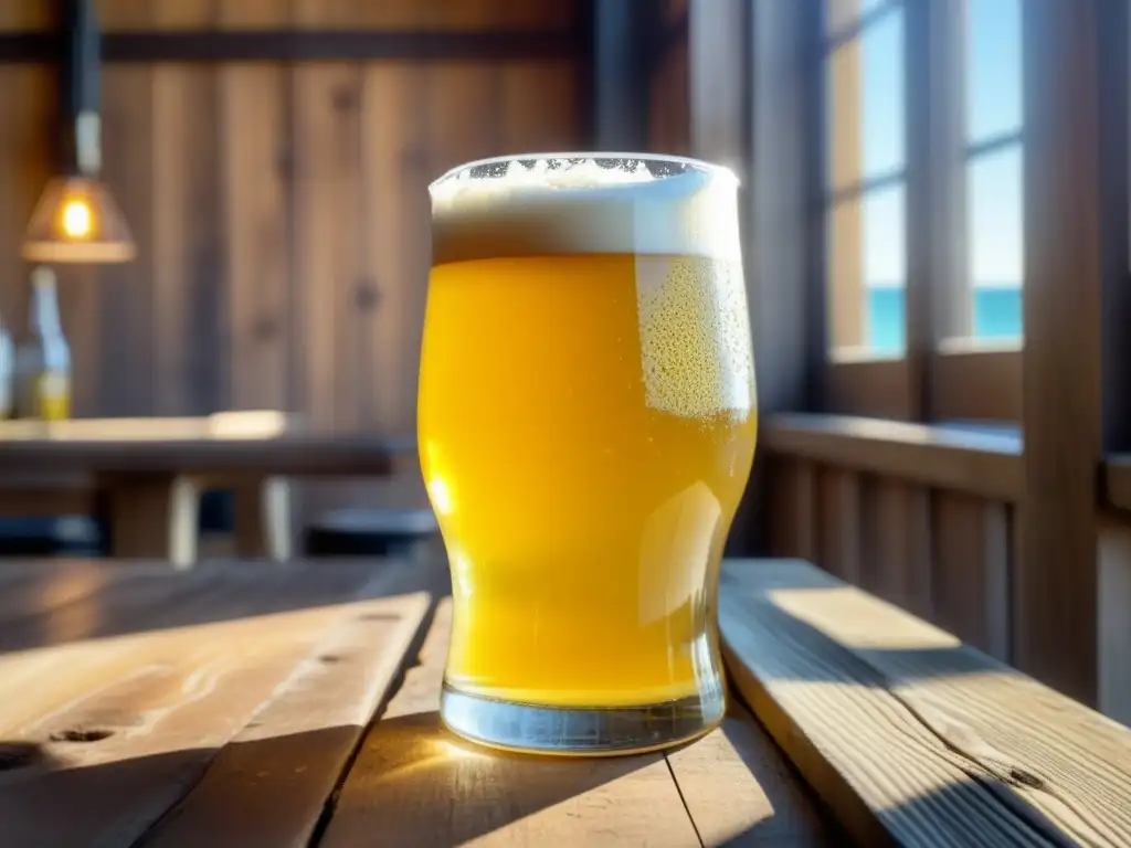 Imagen detallada de una cerveza Gose amarilla pálida en un vaso con limón y sal