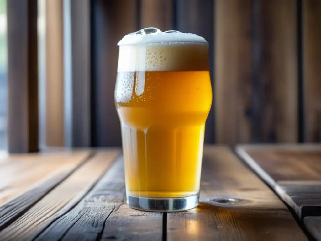 Pintura de cerveza Gose dorada en vaso con burbujas y espuma blanca