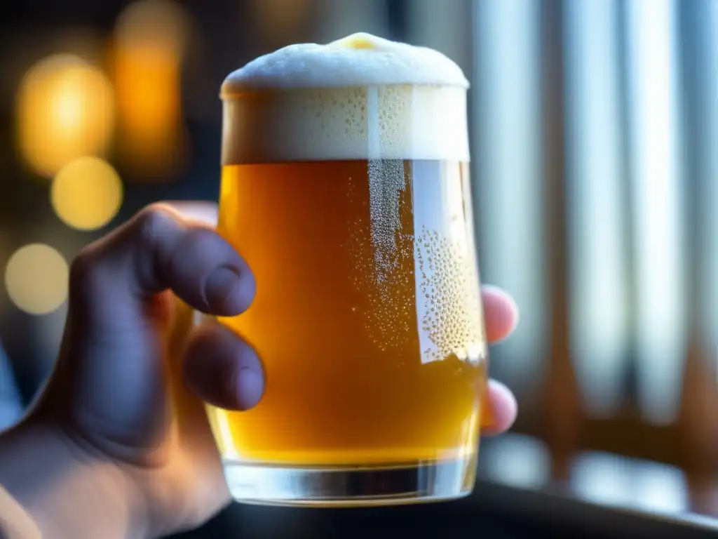 Cerveza Hopslam Imperial IPA en vaso, color dorado intenso, espuma cremosa y burbujas delicadas