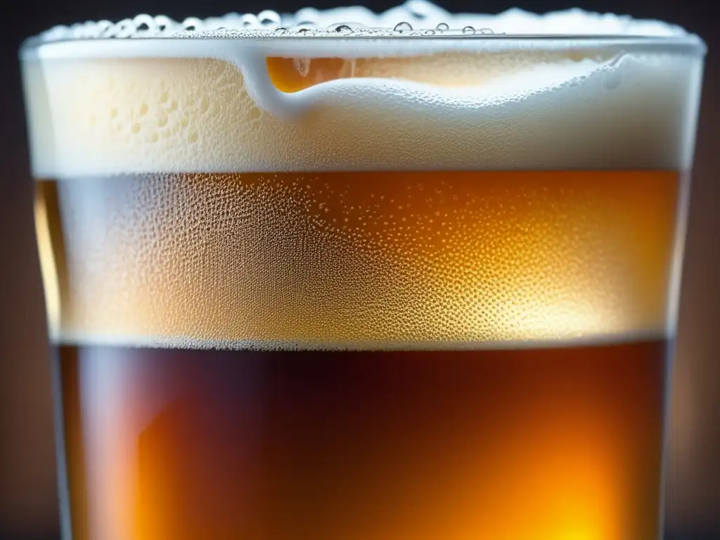 Cerveza inglesa ámbar en vaso Pinta de English Bitter, color ámbar con condensación y burbujas