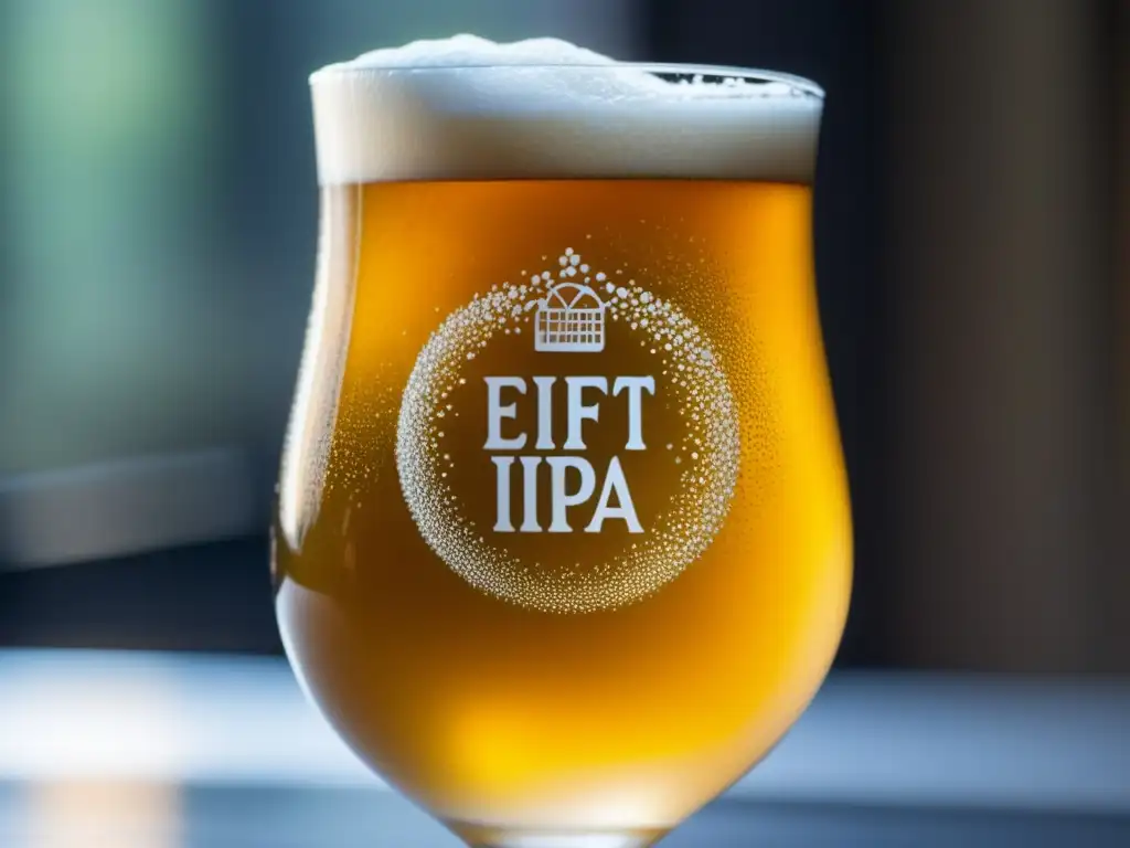 Cerveza Brut IPA con burbujas doradas y espuma cremosa -