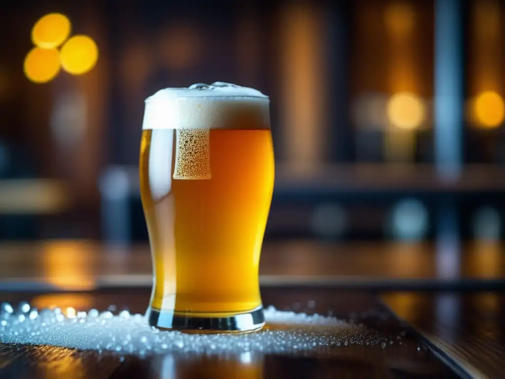 Vaso de cerveza doble IPA con condensación y rodaja cítrica