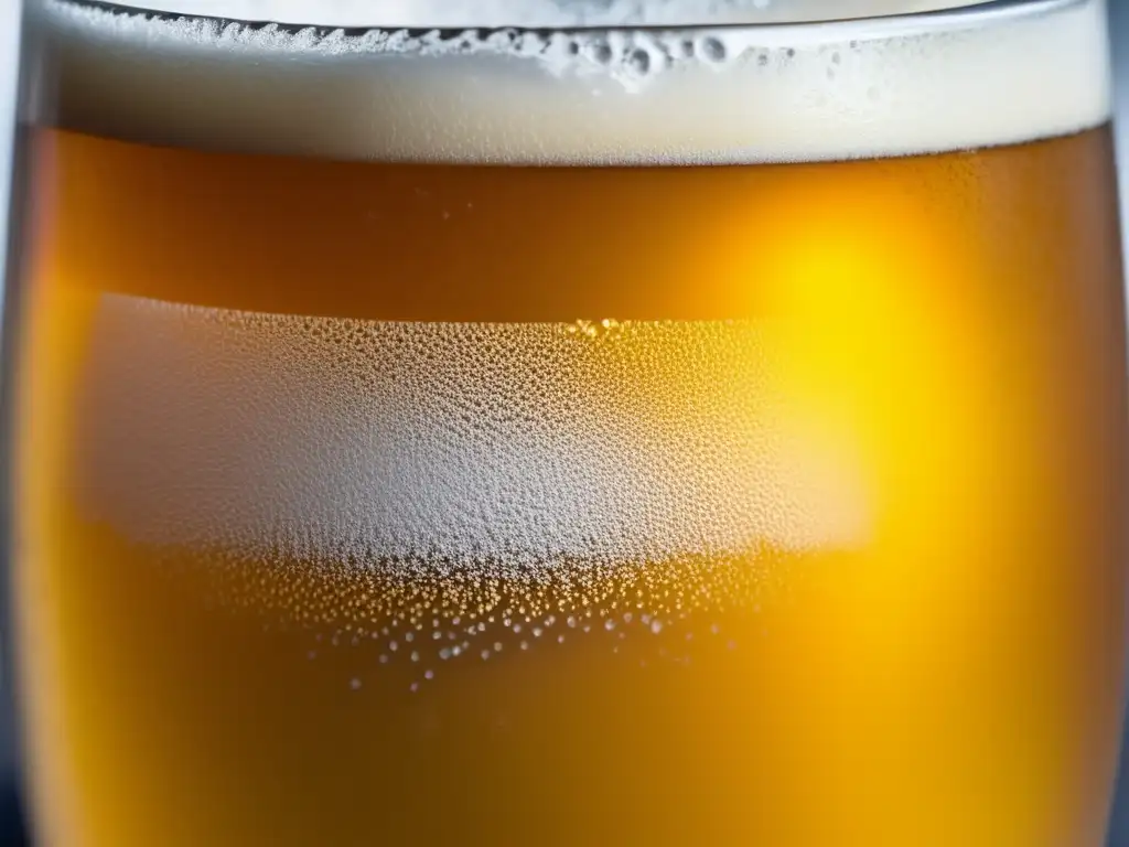 Cerveza fría dorada en vaso de cristal Cerveza Cold IPA dorada y refrescante, con condensación y burbujas -