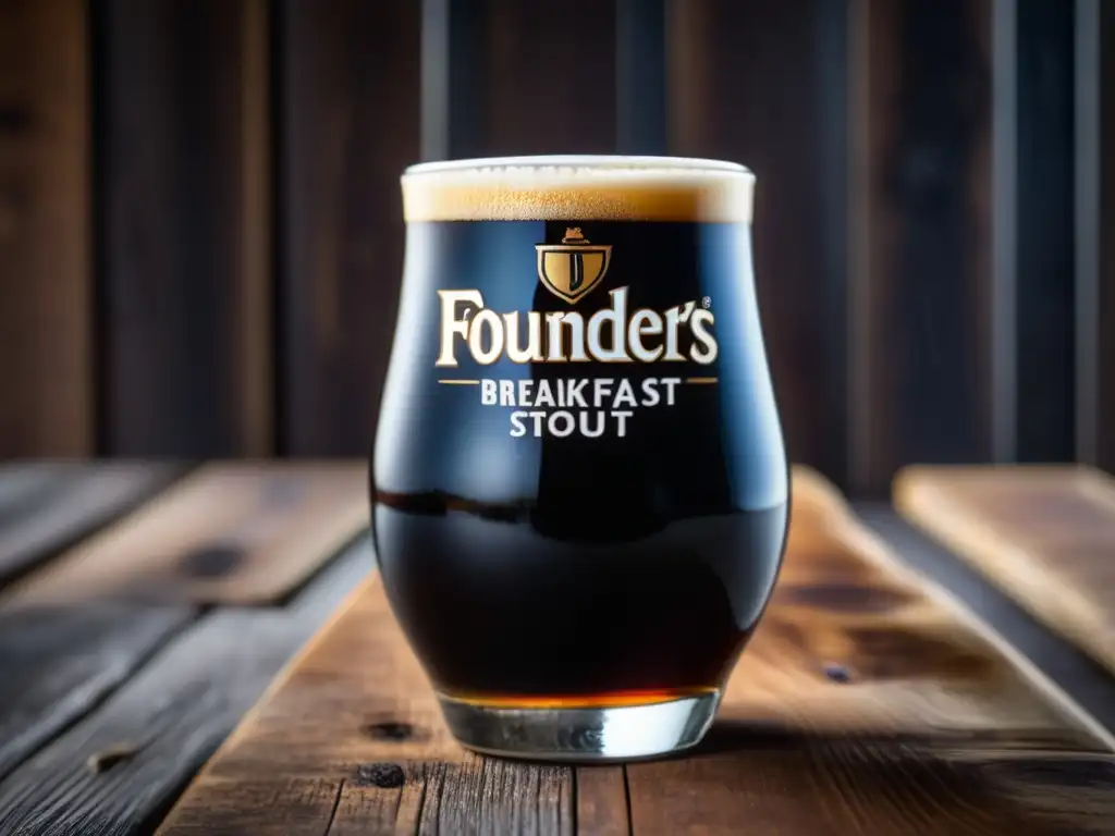 Cerveza Kentucky Breakfast Stout en vaso de vidrio Imagen de cristal con Founders Kentucky Breakfast Stout, exquisitos tonos oscuros y burbujas efervescentes