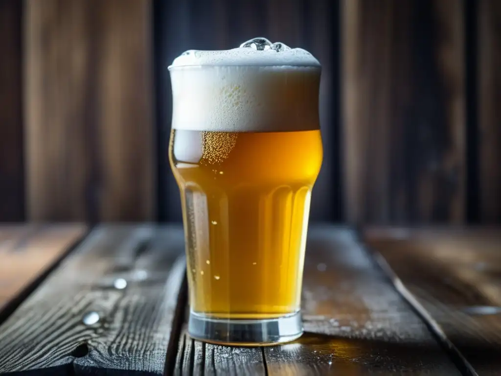 Refrescante Kölsch en vaso de cerveza Cerveza Kölsch refrescante en vaso con espuma cremosa, sobre mesa de madera rústica