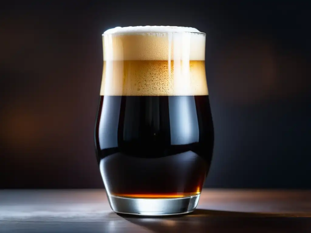 Köstritzer Schwarzbier servido perfectamente en vaso alto, resaltando su color marrón oscuro y espuma cremosa