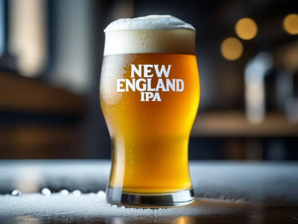 Cerveza New England IPA, fresca y apetitosa Cerveza NEIPA con aspecto aterciopelado, espuma blanca y colores vibrantes