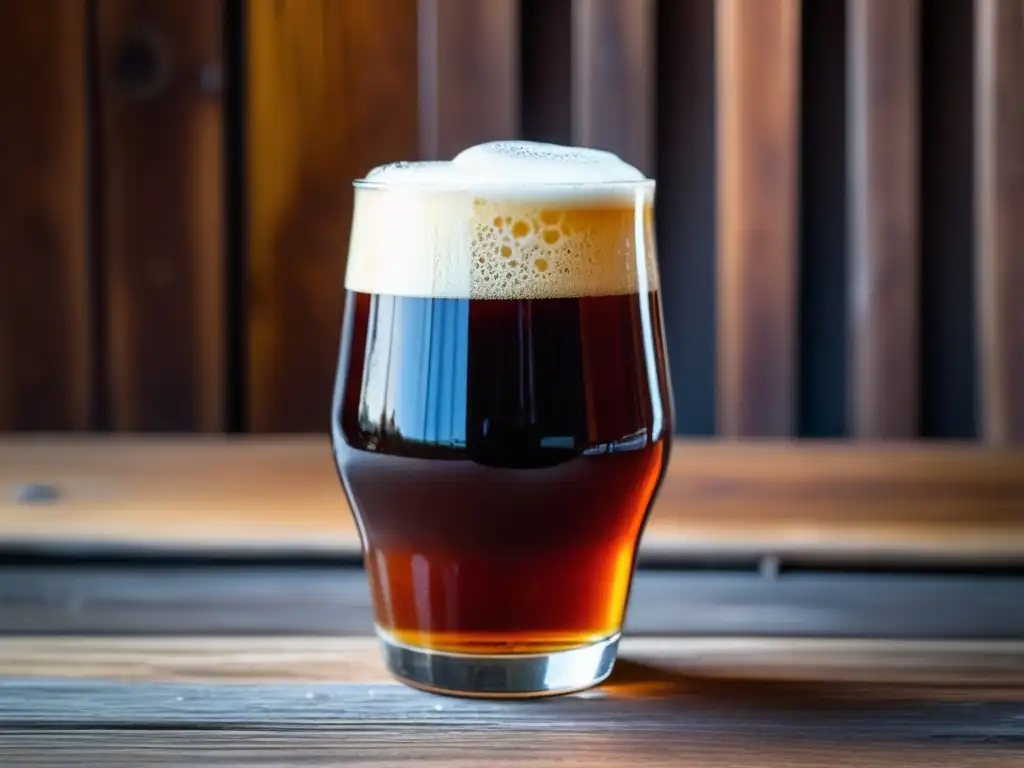 Cerveza artesanal Fort Oatmeal Red Ale, color ámbar con reflejos dorados y espuma cremosa