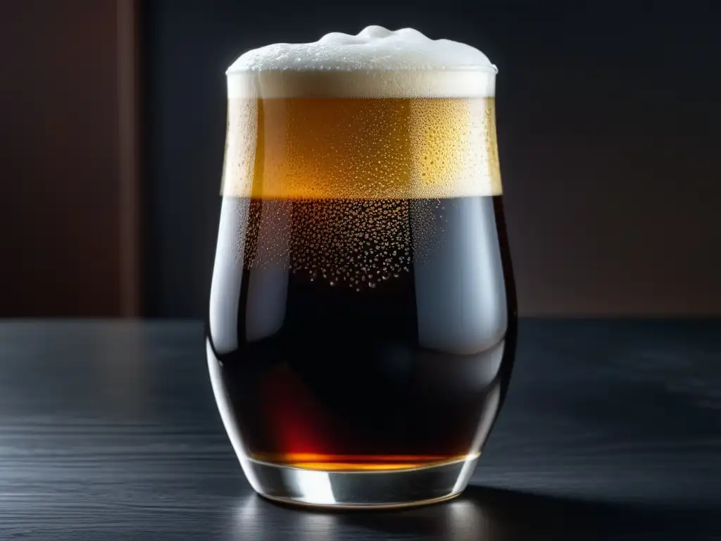 Cerveza oscura de lager, elegante y rica Cerveza Dark Lager en vaso de vidrio, elegante y detallada