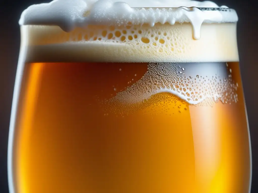 Pint Glass with Golden Pale Ale Closeup de una Pale Ale dorada en vaso con espuma blanca y condensación, evocando frescura y sofisticación