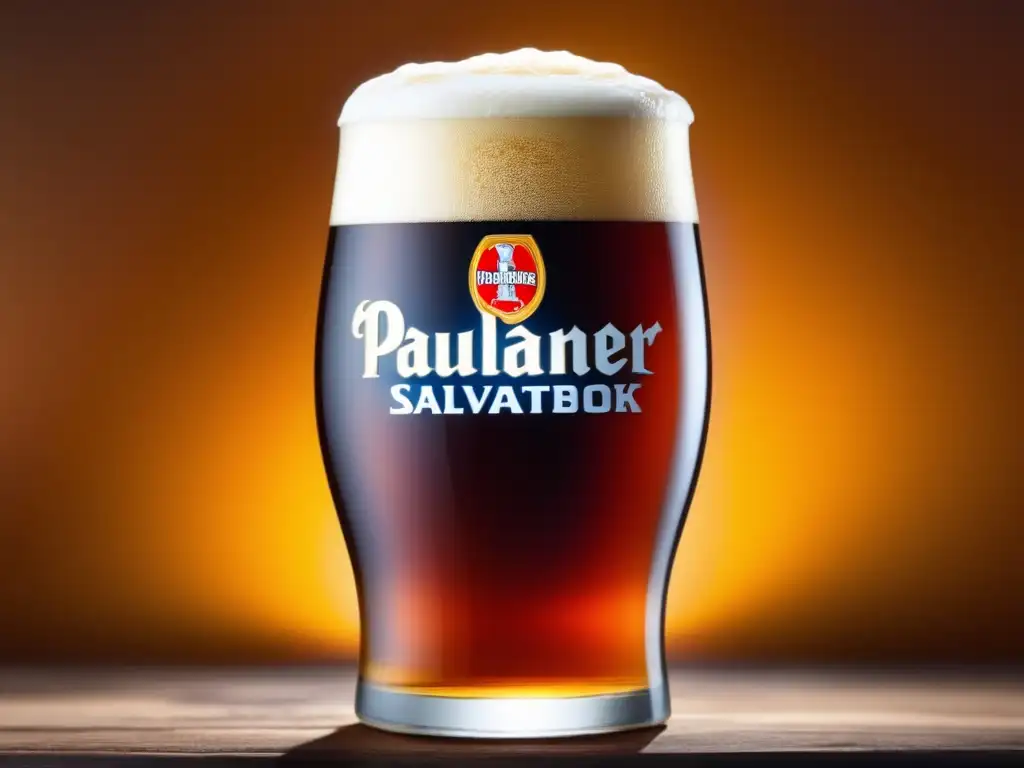 Cerveza Paulaner Salvator Doppelbock: Color ámbar intenso y espuma cremosa