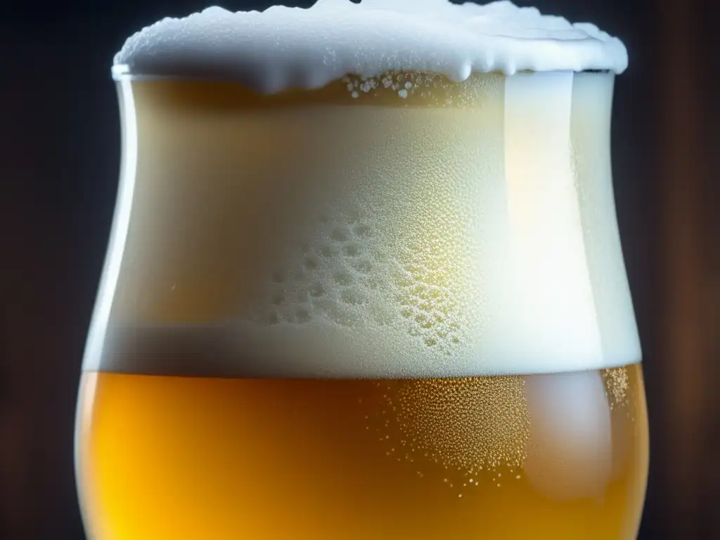 Cerveza Reissdorf Kölsch dorada y espumosa Detalle de la cerveza Reissdorf Kölsch: dorada, espuma blanca y burbujas