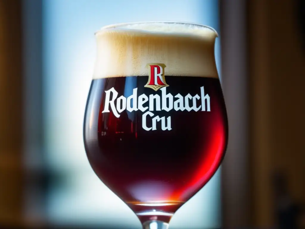 Cerveza Rodenbach Grand Cru, color rubí y espuma cremosa Cerveza Flanders Red Ale con color rubí intenso y espuma cremosa -