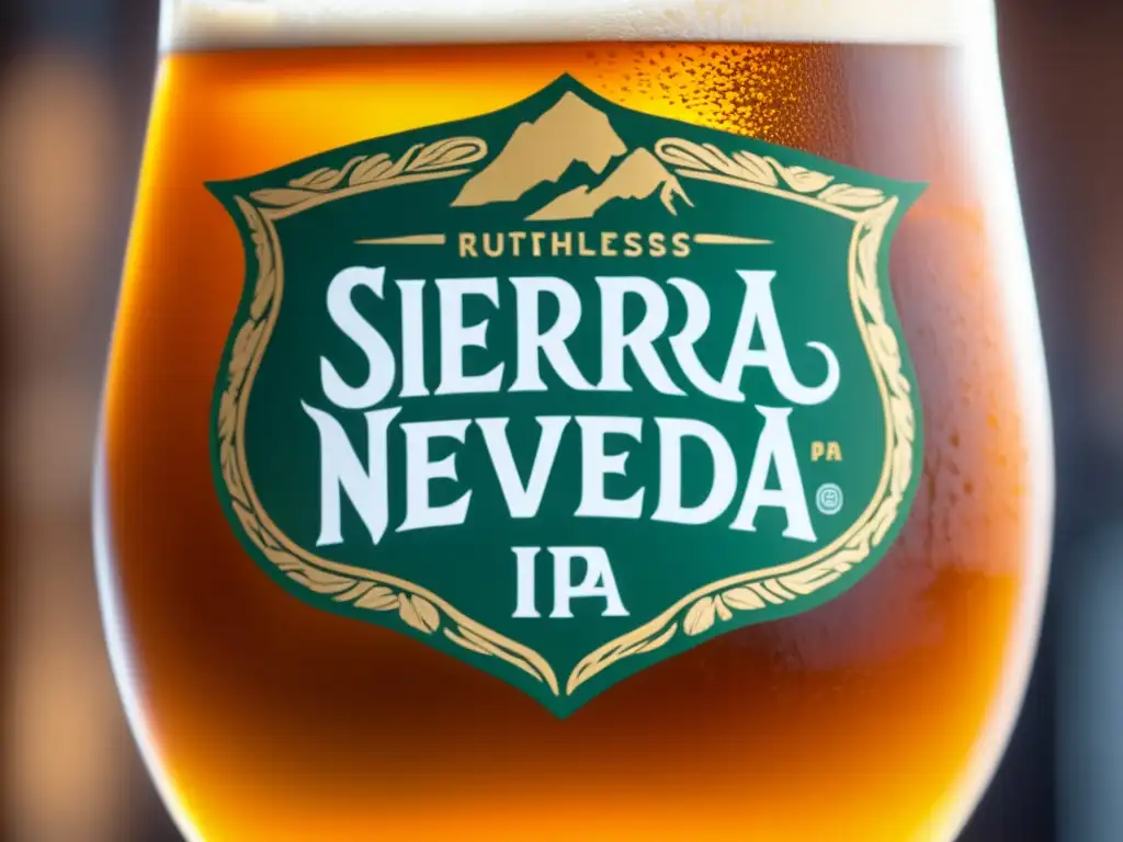 Cerveza artesanal Ruthless Rye IPA Cerveza Rye IPA Ruthless de Sierra Nevada - Detalles ricos en color ámbar y espuma cremosa
