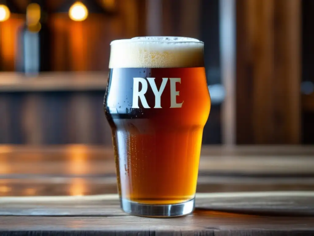 Cerveza Ruthless Rye IPA en vaso Cerveza Ruthless Rye IPA en vaso con condensación y espuma cremosa -