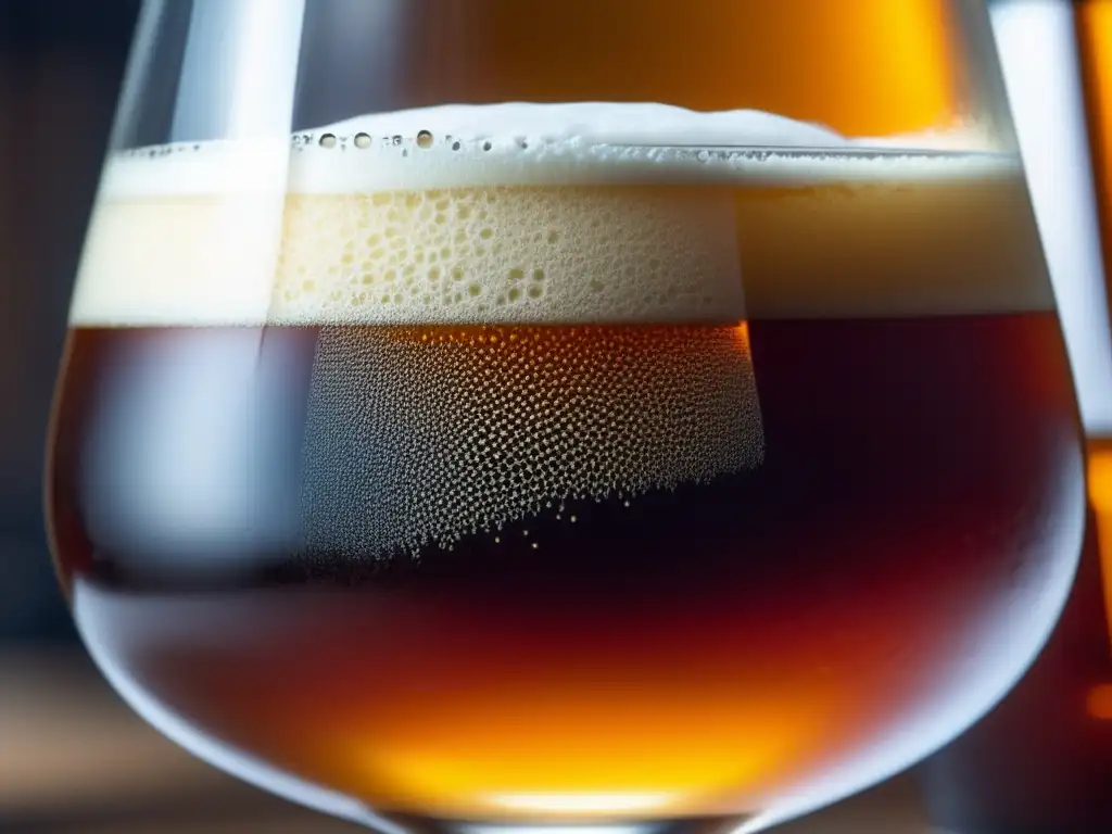 Cerveza de centeno ámbar con espuma blanca Cerveza Rye Ale ámbar con espuma blanca y burbujas en vaso de vidrio en mesa de madera rústica