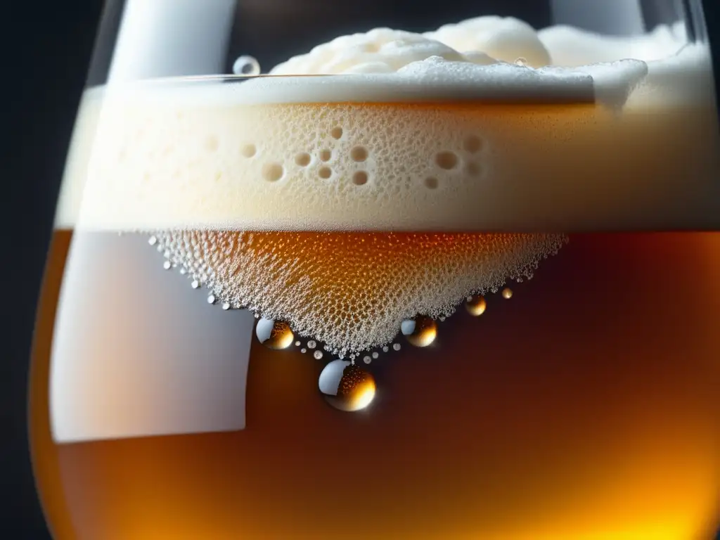 Cerveza Rye IPA ámbar con espuma blanca Rica cerveza Rye IPA en vaso, con espuma blanca y detalles cautivadores