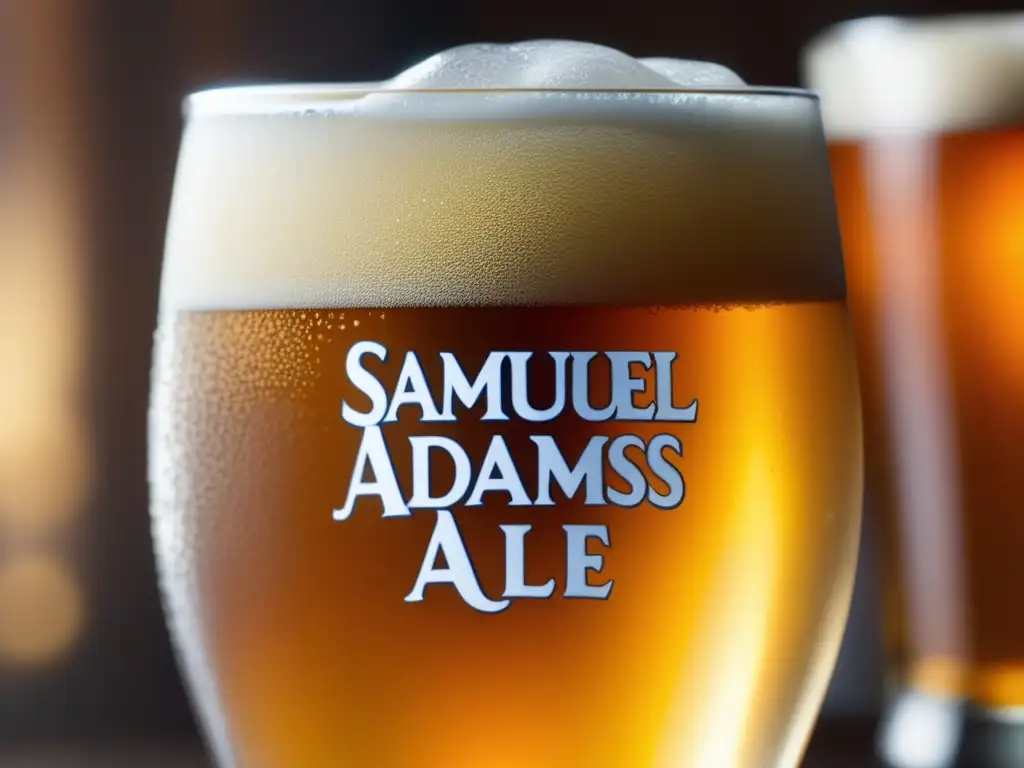 Cerveza Samuel Adams Summer Ale, dorada y burbujeante Vaso de cristal lleno de Samuel Adams Summer Ale, con su tono dorado y burbujas brillantes