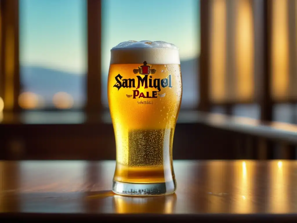 Cerveza San Miguel Pale Pilsen en detalle San Miguel Pale Pilsen: cerveza filipina dorada, burbujeante y refrescante en una imagen detallada