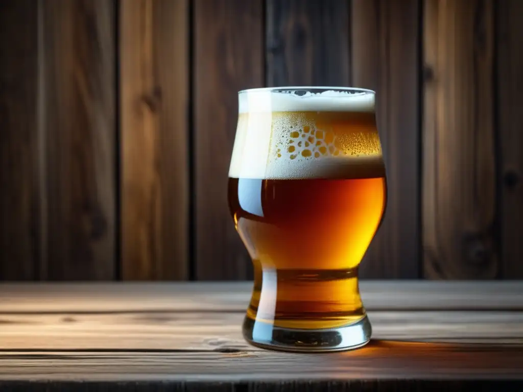 Cerveza Roggenbier en vaso de cristal con detalles dorados y burbujas efervescentes