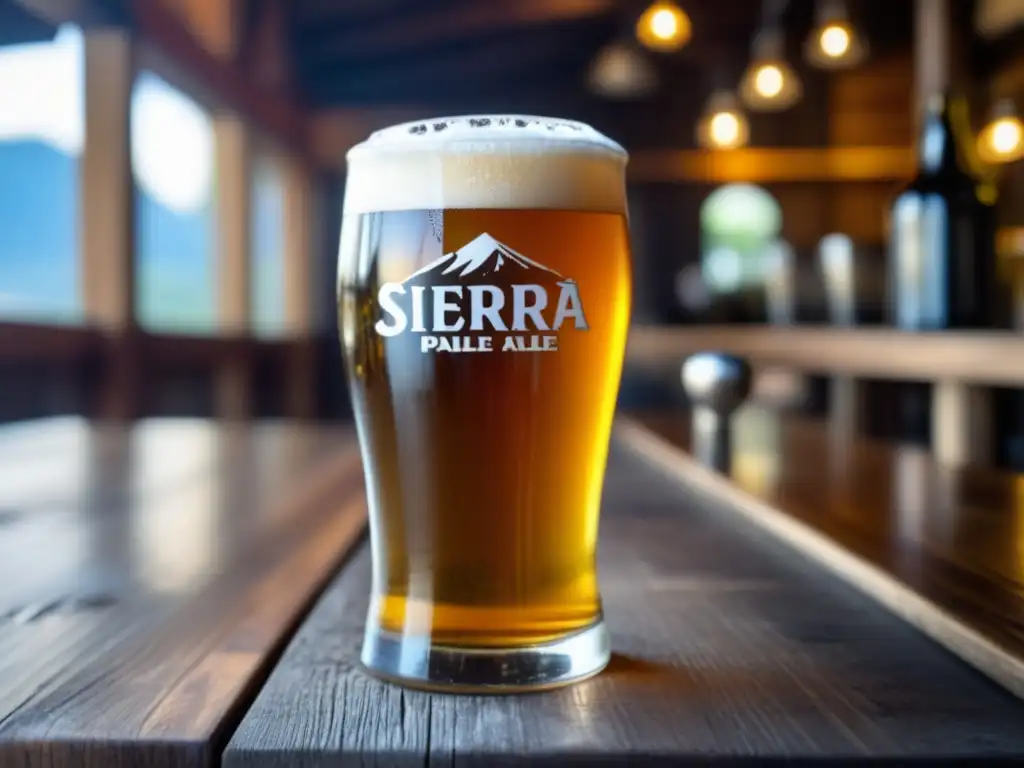 Cerveza dorada y refrescante sobre mesa de madera Cerveza Pale Ale sobre mesa de madera rústica