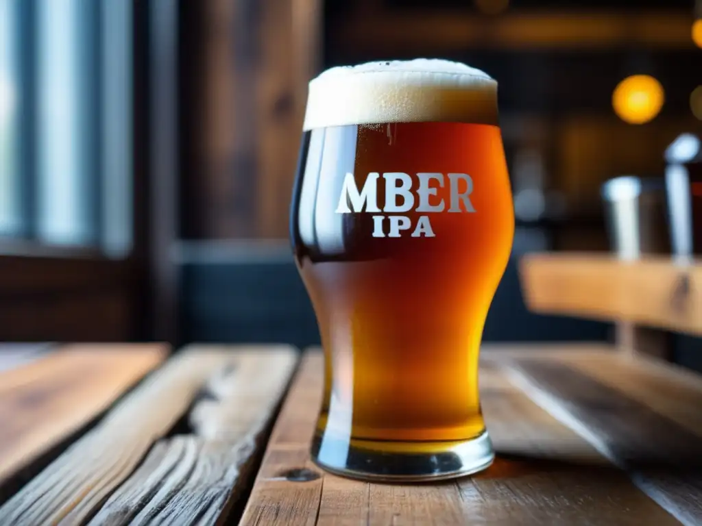 Cerveza IPA ámbar con espuma abundante Cerveza Sour IPA ámbar vibrante con espuma blanca y lúpulo cautivante