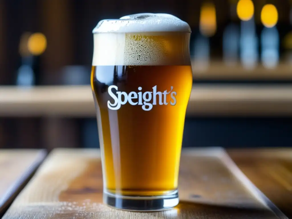Cerveza Speight's en mesa de madera Pintura de cerveza Speight's en mesa de madera