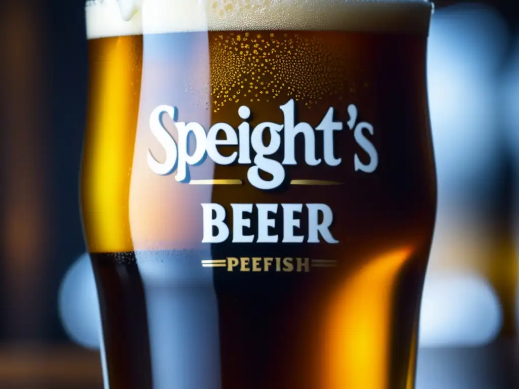 Cerveza Speight's: Pinta perfectamente vertida Cerveza Speight's con espuma blanca y color ámbar