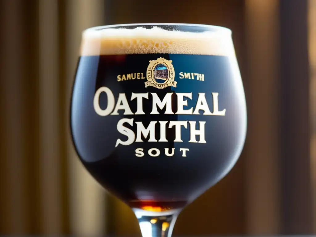 Cerveza Oatmeal Stout: Color oscuro y espuma cremosa Cerveza Stout Samuel Smith, oscura y cremosa, con burbujas detalladas