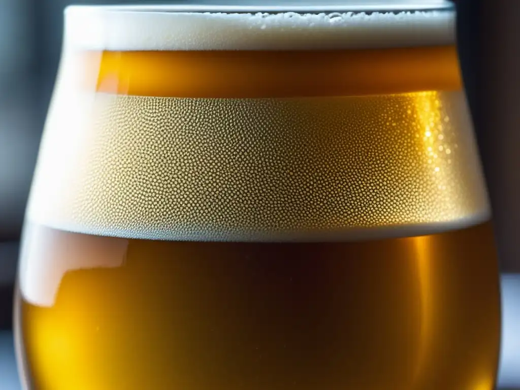 Cerveza tibetana dorada con espuma Cerveza tibetana dorada con espuma y burbujas brillantes