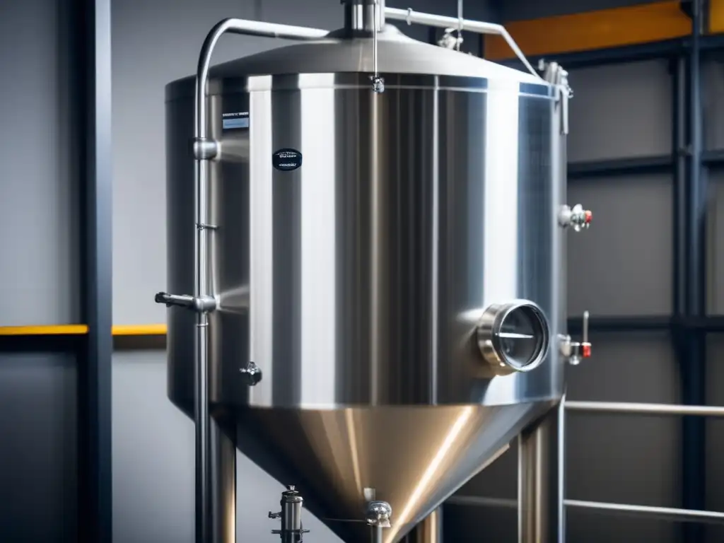 Reseña fermentadores: Fermentador cónico de acero inoxidable con acabado mate y detalles precisos