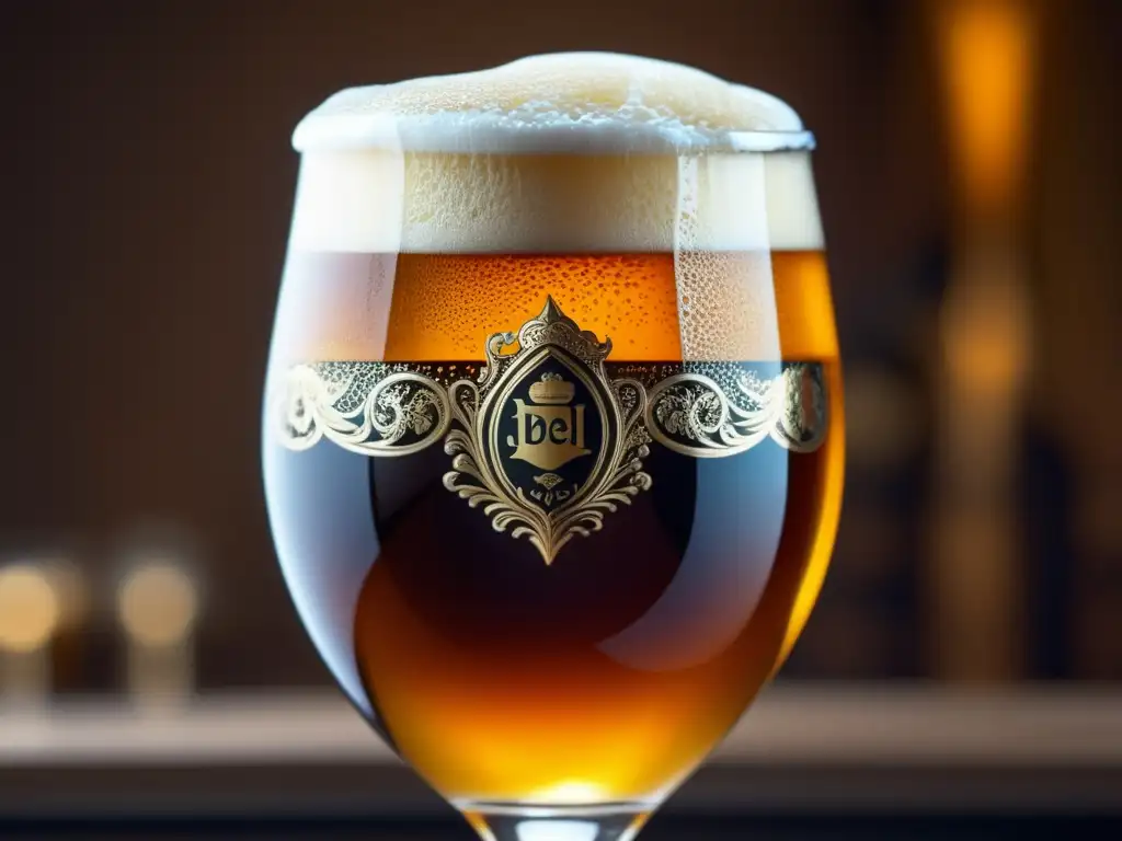 Cerveza artesanal en vaso elegante Cerveza artesanal ámbar en vaso tallado con burbujas y texturas elegantes - Viajes a Francia