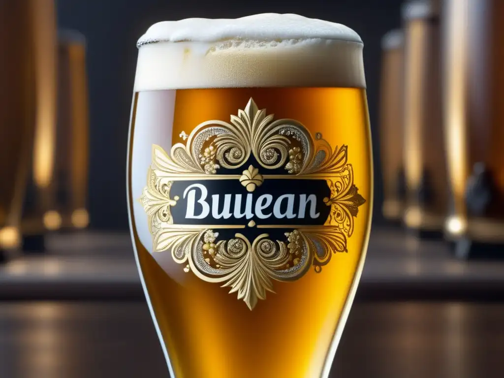Cerveza belga dorada en vaso de cristal - Cerveza belga dorada en vaso decorado con burbujas y patrones - Bares en Brugge