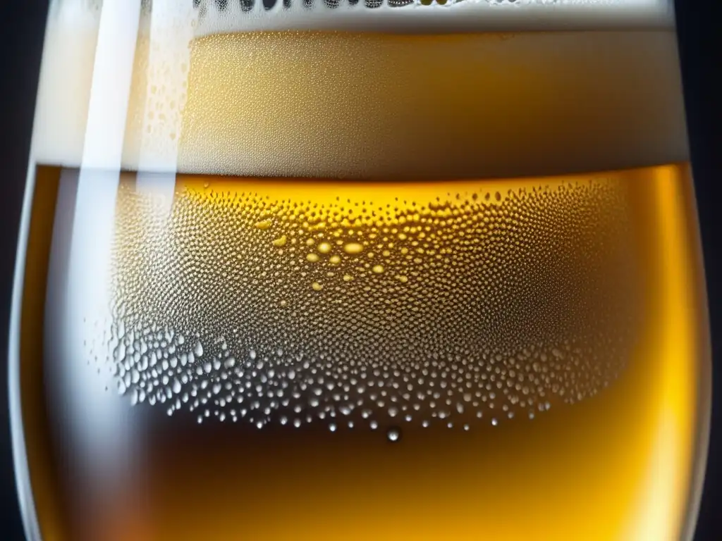 Copa de cerveza dorada con burbujas y elegantes grabados, realzando la importancia del control de temperatura para disfrutar de los aromas