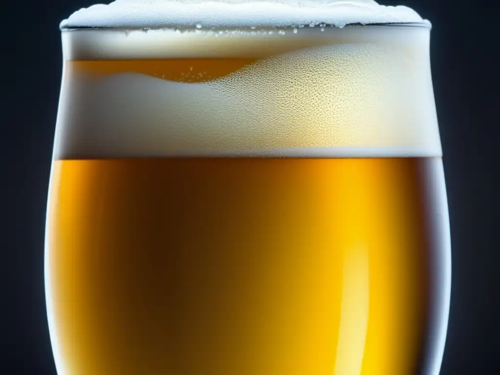 Vaso de cerveza dorada con burbujas y condensación