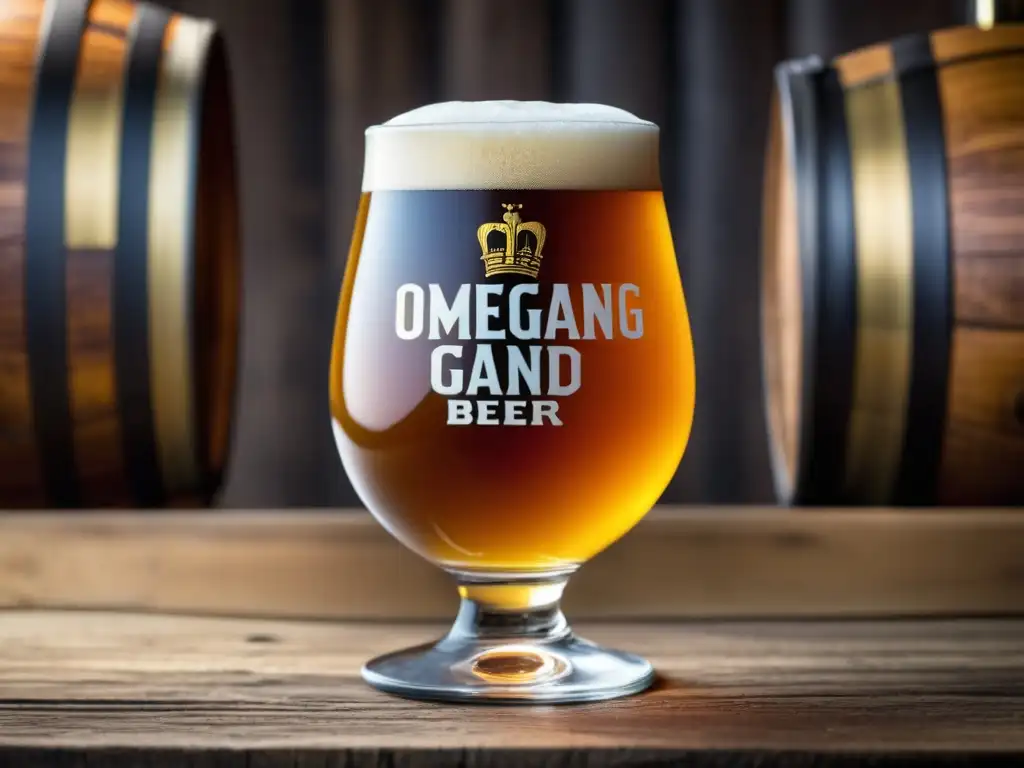 Delicada cerveza Ommegang en vaso artesanal Cerveza Ommegang en edición limitada en vaso de vidrio, realza colores y texturas, burbujas y efervescencia