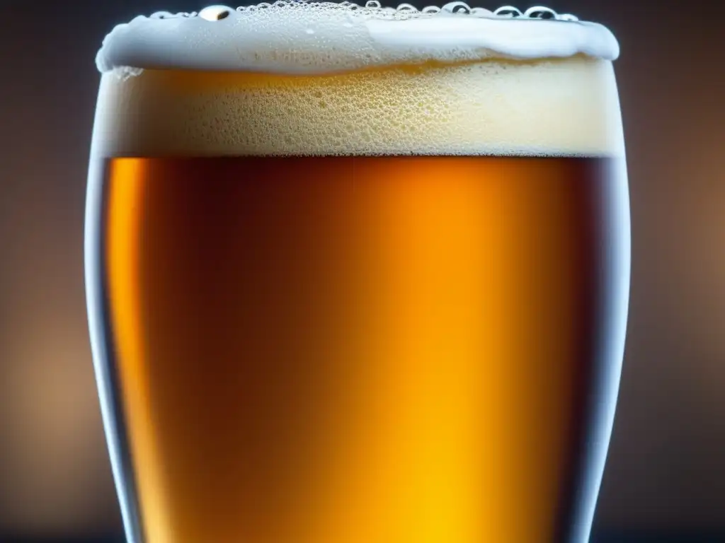 Cerveza ámbar con espuma cremosa Copa elegante de cerveza ámbar con espuma cremosa y burbujas, resurrección de estilos de cerveza antiguos y olvidados