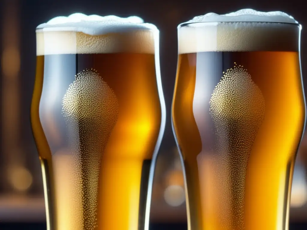 Cristalinas cervezas doradas con espuma Dos copas de cerveza dorada con espuma y condensación, mostrando las diferencias entre certificaciones