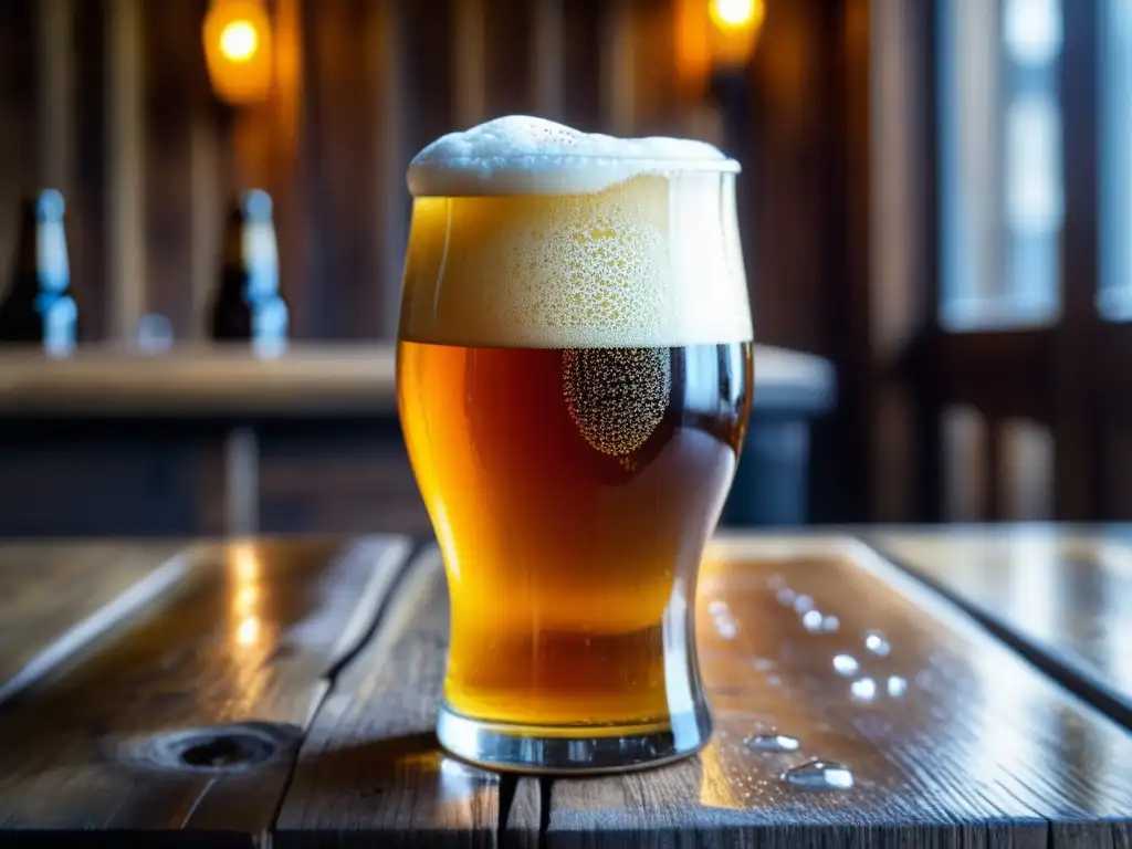 Cerveza artesanal dorada en mesa de madera Cerveza artesanal en Vietnam - Ruta por Vietnam
