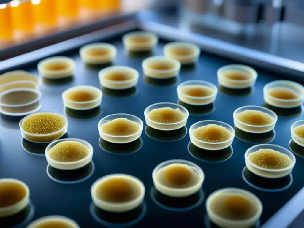 Células de levadura en agar con nutrientes Selección levaduras en crecimiento en medio agar de Petri