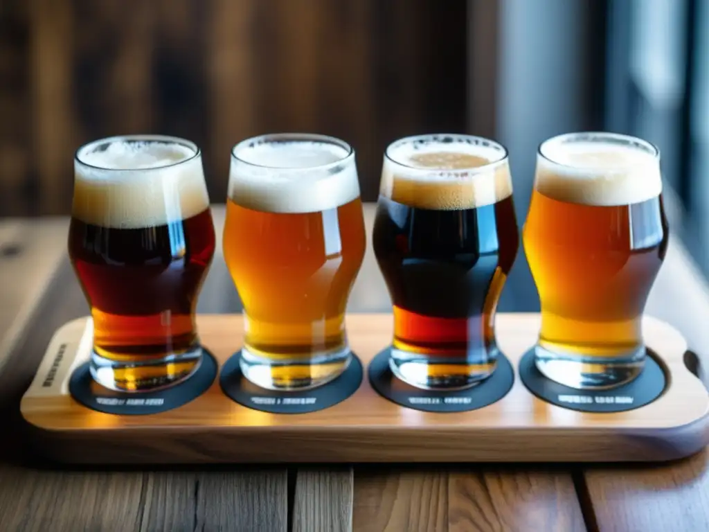 Degustación de cervezas artesanales Análisis visual: Webinars de Maridaje, degustación de cervezas artesanales en vuelo meticulosamente dispuesto