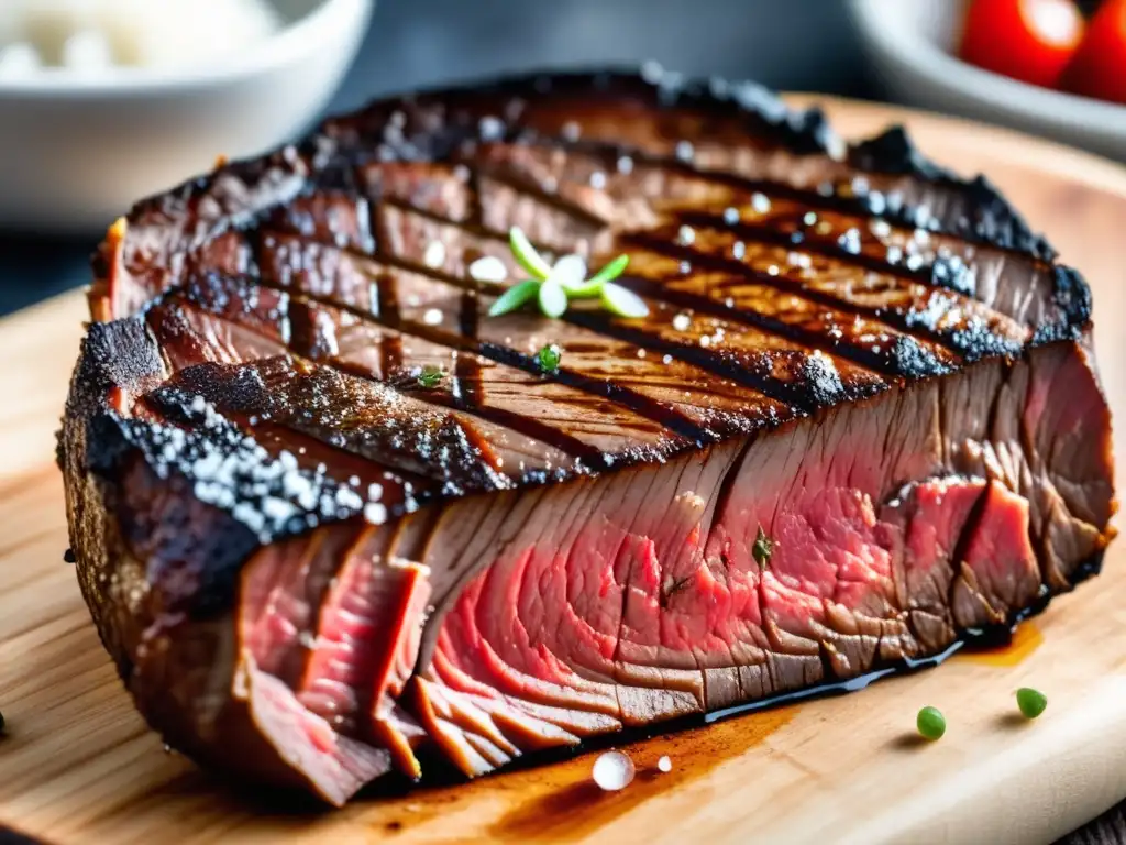Delicioso y jugoso porterhouse steak en tabla de madera - Porter y Carnes Rojas
